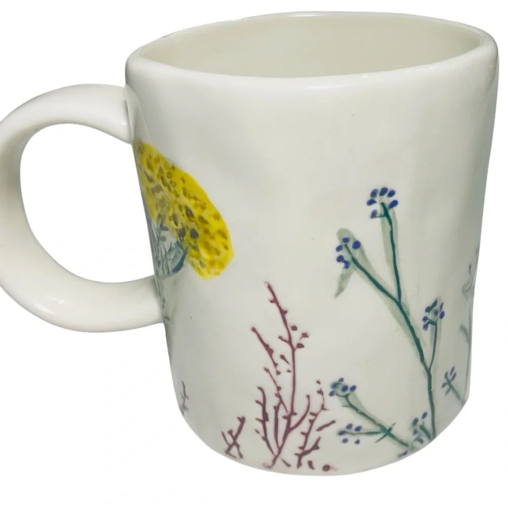 Floral Anthropologie Dagney Botanical Coffee Tea Stoneware Mug - White